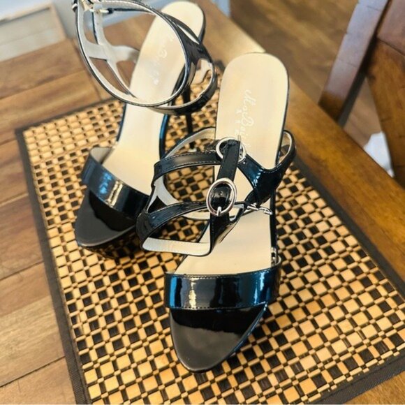Black Patent Platform Stiletto Heels Strappy Sandals Size 8 New Without Box - Picture 4 of 12